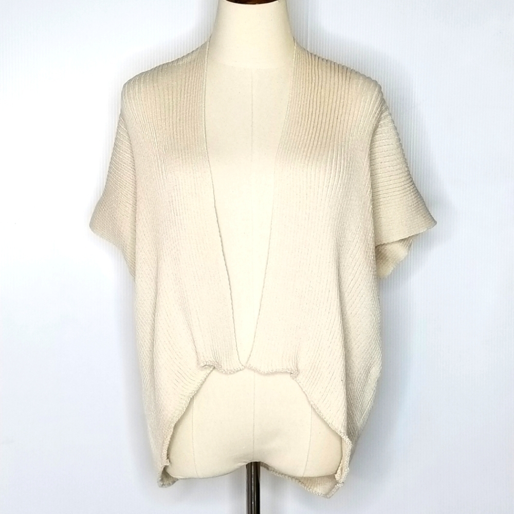 New Save the Ocean Beige Ribbed Kimono Boxy Stretch Open Front Cardigan one size